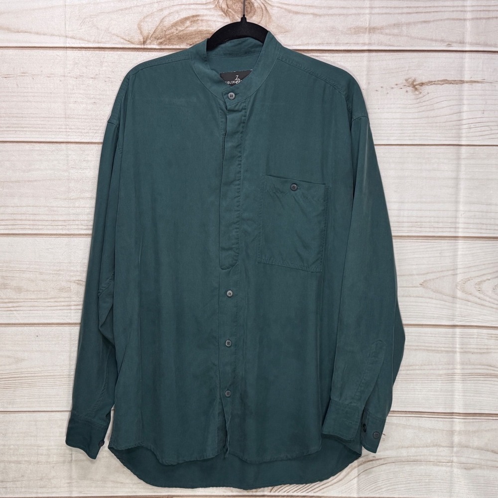Zeidler & Zeidler Shirt Mens Medium Green 100% Silk Mandarin Collar Long Sleeve